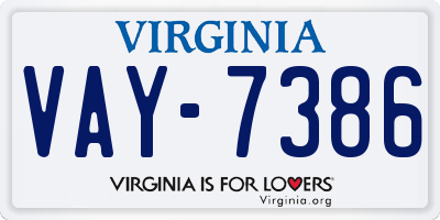 VA license plate VAY7386