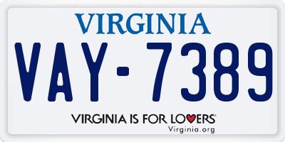 VA license plate VAY7389