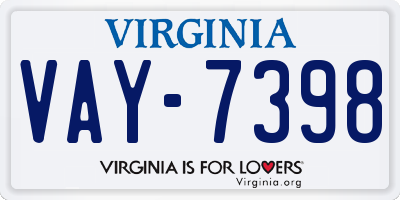 VA license plate VAY7398