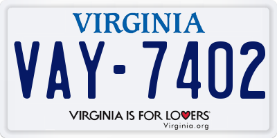 VA license plate VAY7402
