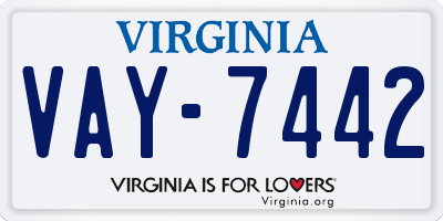 VA license plate VAY7442