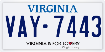 VA license plate VAY7443