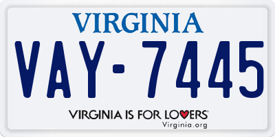 VA license plate VAY7445