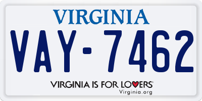 VA license plate VAY7462