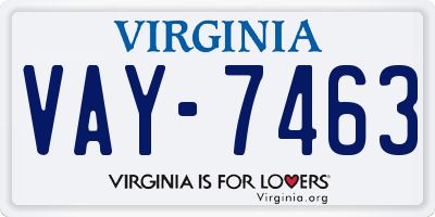 VA license plate VAY7463