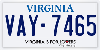 VA license plate VAY7465
