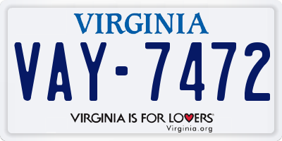 VA license plate VAY7472