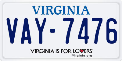 VA license plate VAY7476