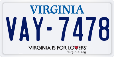 VA license plate VAY7478
