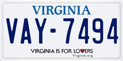 VA license plate VAY7494