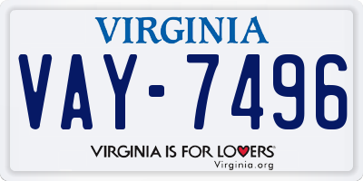 VA license plate VAY7496