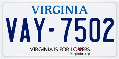 VA license plate VAY7502