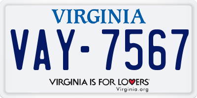 VA license plate VAY7567