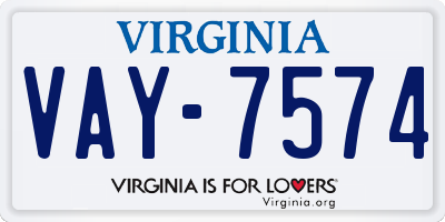 VA license plate VAY7574