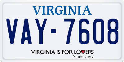 VA license plate VAY7608