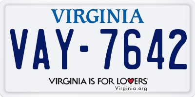 VA license plate VAY7642