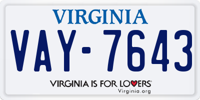 VA license plate VAY7643