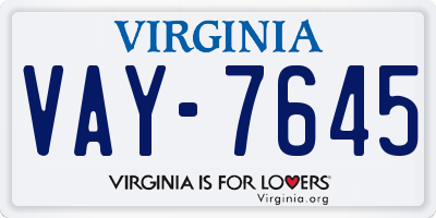 VA license plate VAY7645