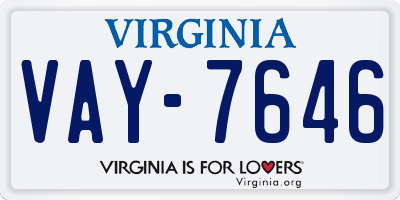 VA license plate VAY7646