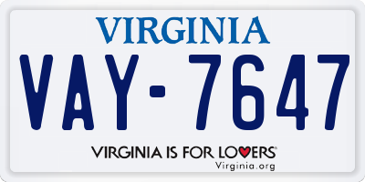 VA license plate VAY7647