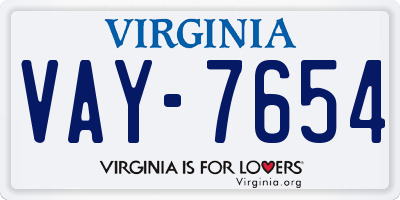 VA license plate VAY7654