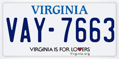 VA license plate VAY7663