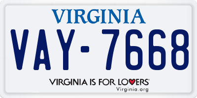 VA license plate VAY7668