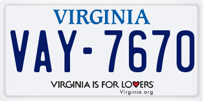 VA license plate VAY7670