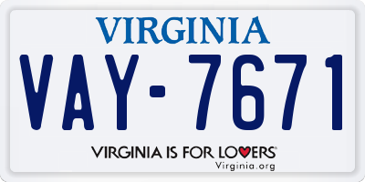 VA license plate VAY7671