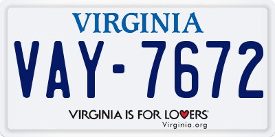 VA license plate VAY7672