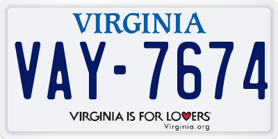 VA license plate VAY7674