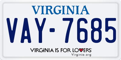 VA license plate VAY7685