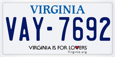 VA license plate VAY7692
