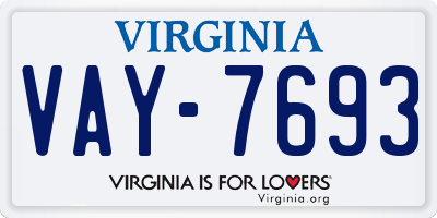 VA license plate VAY7693
