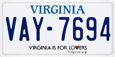VA license plate VAY7694