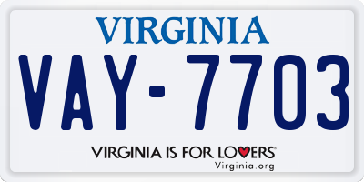 VA license plate VAY7703
