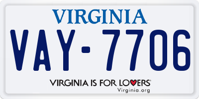 VA license plate VAY7706