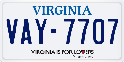 VA license plate VAY7707