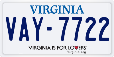 VA license plate VAY7722