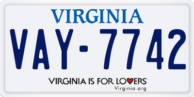 VA license plate VAY7742