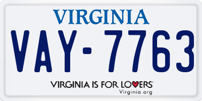 VA license plate VAY7763
