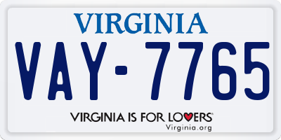 VA license plate VAY7765