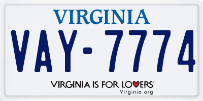 VA license plate VAY7774