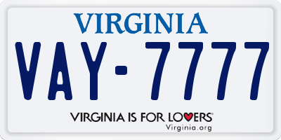 VA license plate VAY7777