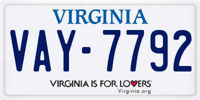 VA license plate VAY7792
