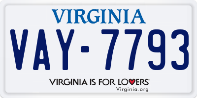 VA license plate VAY7793
