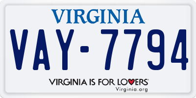 VA license plate VAY7794