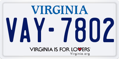 VA license plate VAY7802