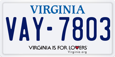 VA license plate VAY7803