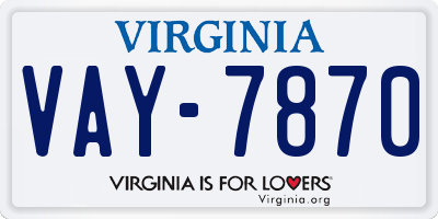 VA license plate VAY7870